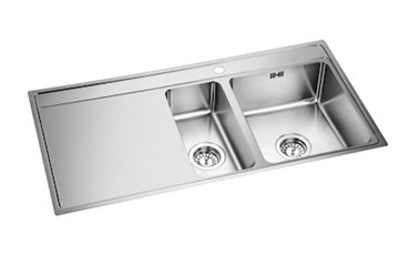 Secher Vejle 340/180 BK1 BA køkkenvask med afløbsbakke 1000 x 506 mm. Rustfrit stål
